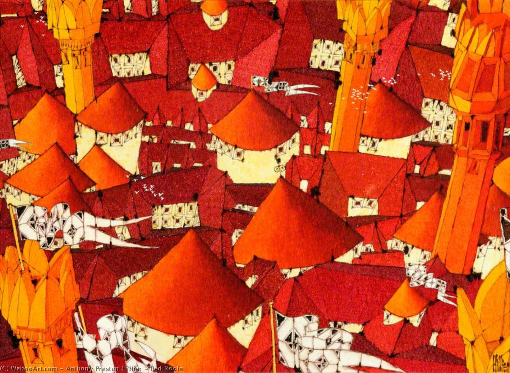 Red Roofs by Anthony Preston Hillier (1942-2014) Anthony Preston Hillier | ArtsDot.com