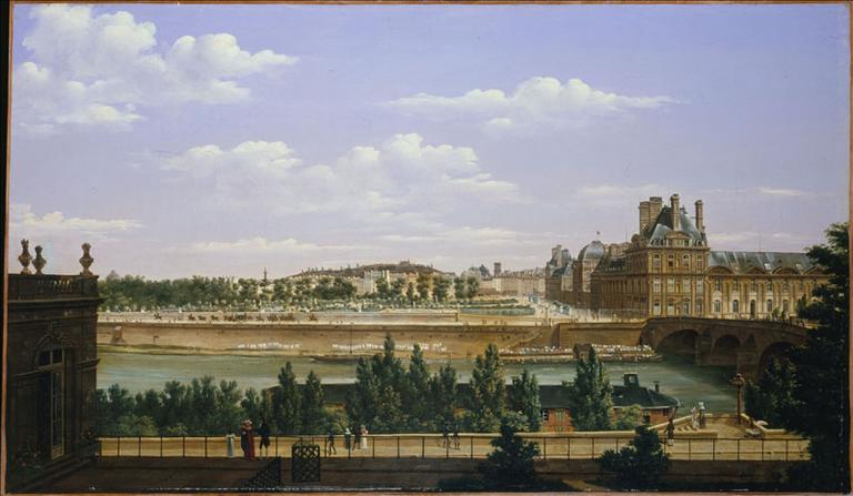 Order Oil Painting Replica Le Jardin et le palais des Tuileries, vus du quai d`Orsay (depuis le jardin de l`ancien hôtel de Lépine) (1er et 7ème arrondissements) by Bouhot Etienne (1780-1862) | ArtsDot.com