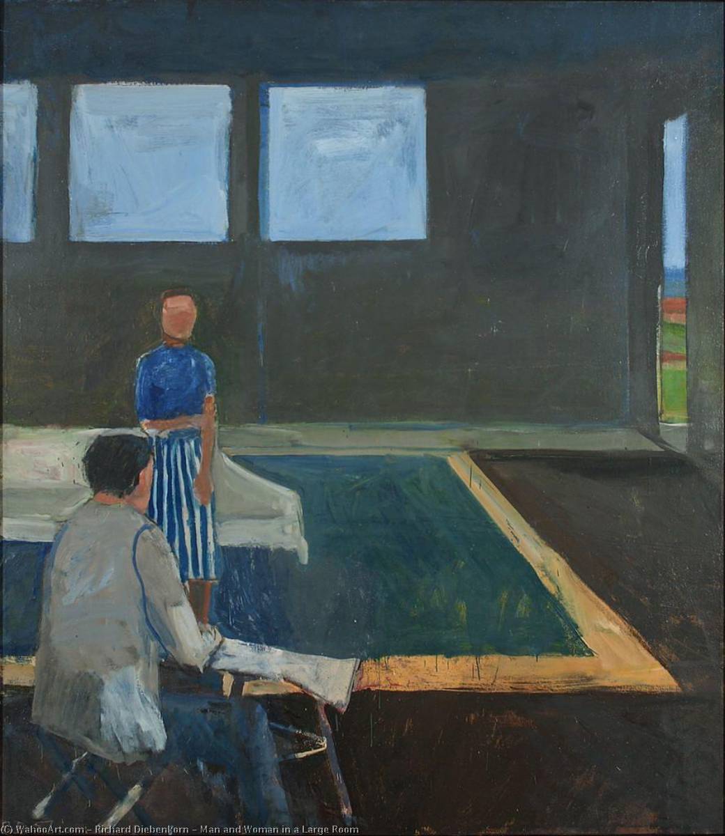 Order Oil Painting Replica Man and Woman in a Large Room, 1957 by Richard Diebenkorn (Inspired By) (1922-1993, United States) | ArtsDot.com