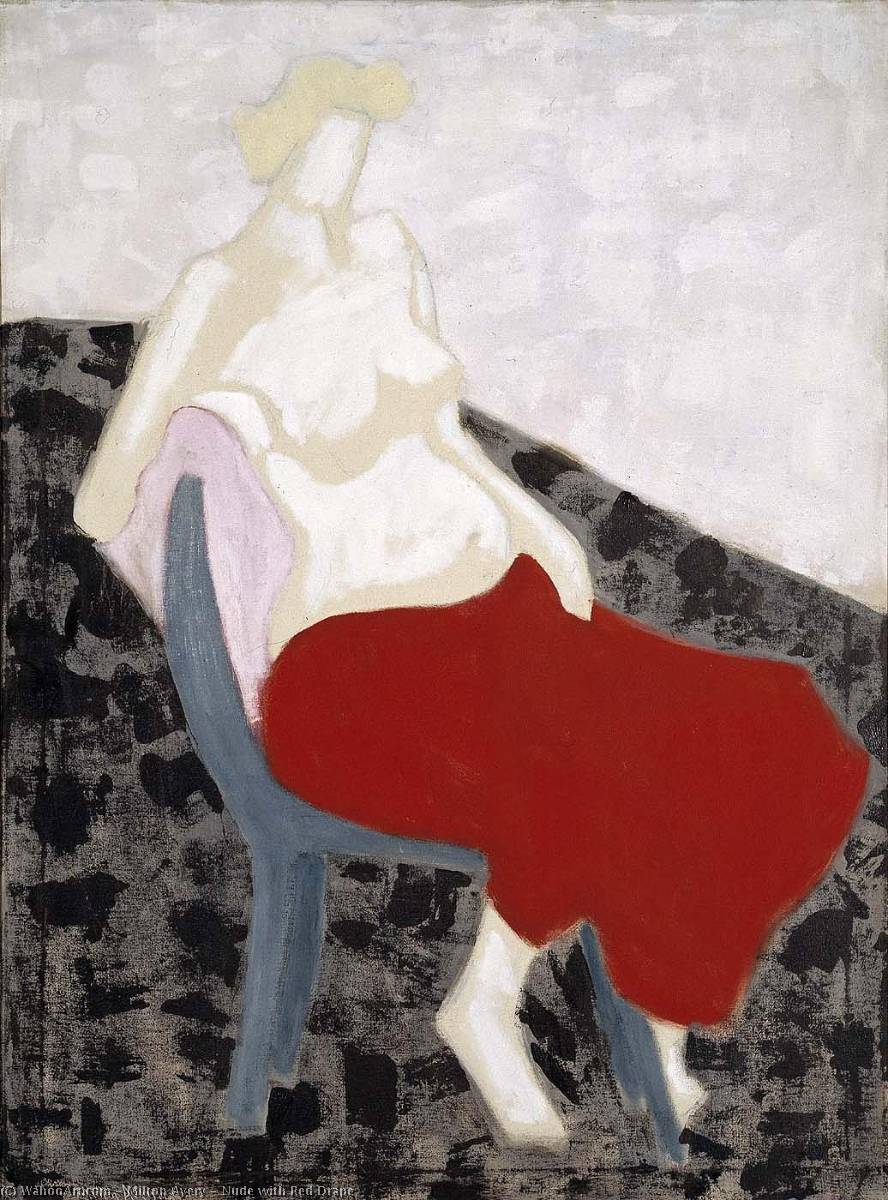顺序 藝術再現 Nude with Red Drape, 1956 通过 Milton Avery (灵感来自) (1885-1965, United States) | ArtsDot.com