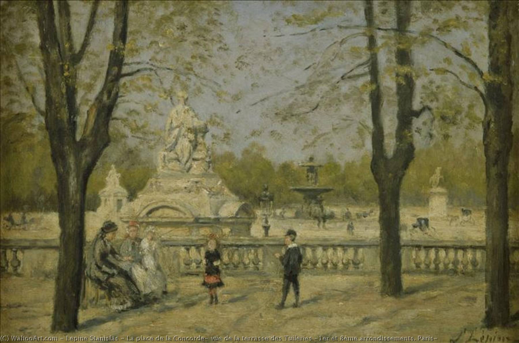Order Paintings Reproductions La place de la Concorde, vue de la terrasse des Tuileries (1er et 8ème arrondissements. Paris) by Stanislas Lepine (1835-1892, France) | ArtsDot.com