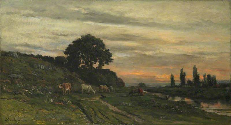 Order Art Reproductions Landscape with Cattle by a Stream, 1872 by Charles François Daubigny (1817-1878, France) | ArtsDot.com