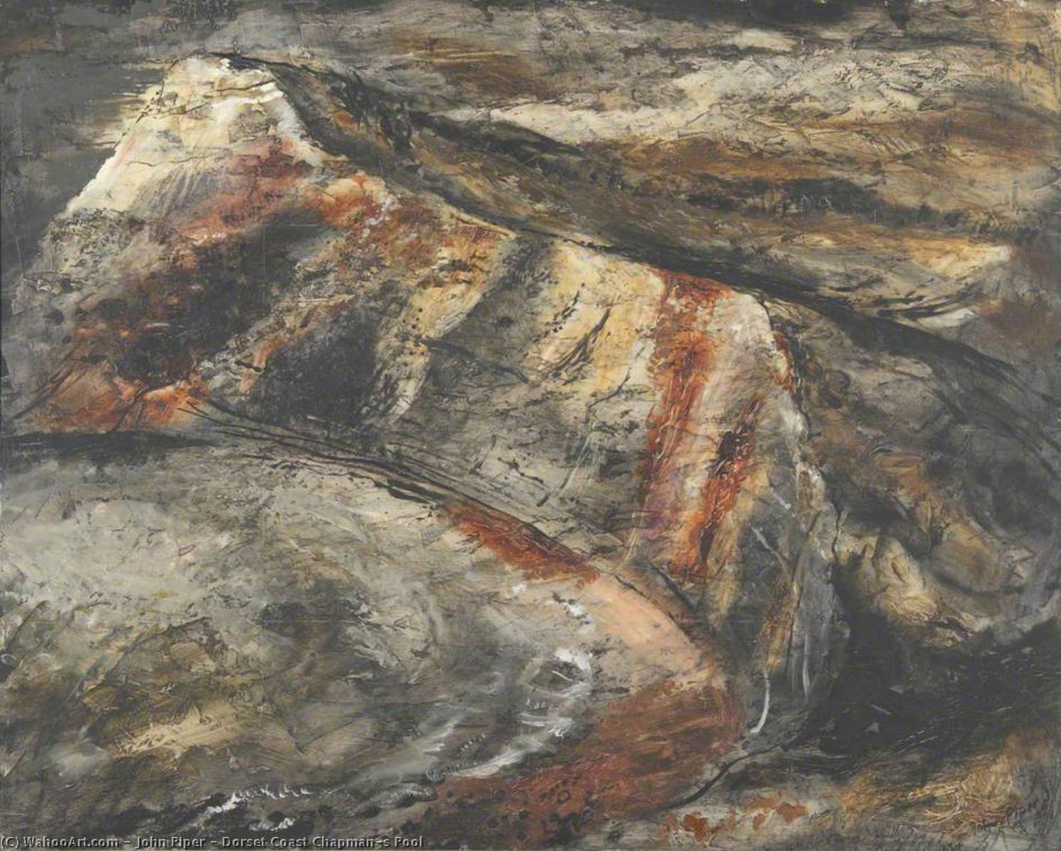 順序 手描き油絵 ドーセットコースト チャップマンズプール, 1947 バイ John Piper (に触発された) (1903-1992, United Kingdom) | ArtsDot.com