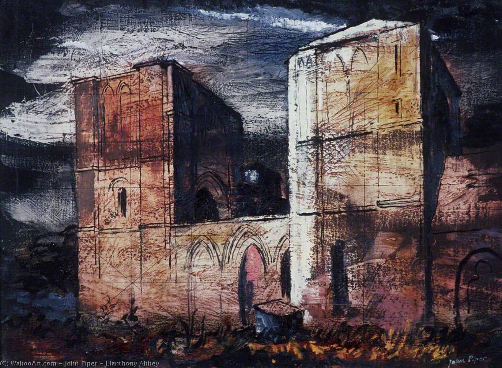 順序 手描き油絵 Llanthony Abbey, 1941 バイ John Piper (に触発された) (1903-1992, United Kingdom) | ArtsDot.com