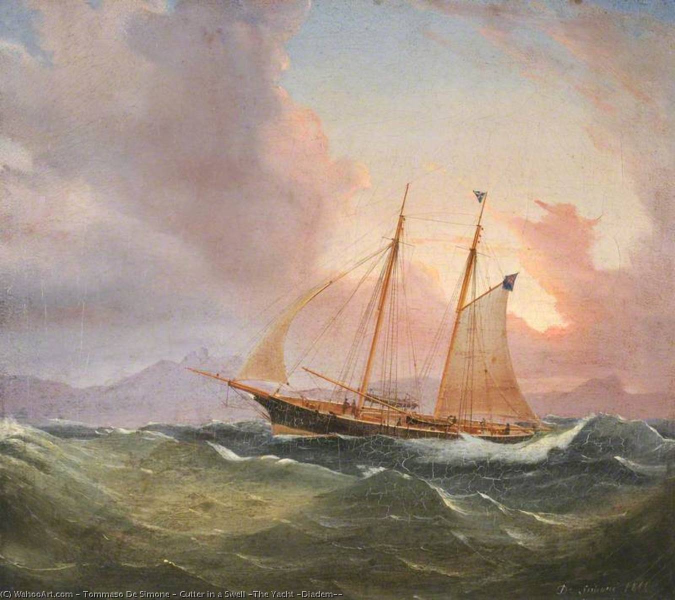 Order Paintings Reproductions Cutter in a Swell (The Yacht `Diadem`), 1864 by Tommaso De Simone (1805-1888) | ArtsDot.com