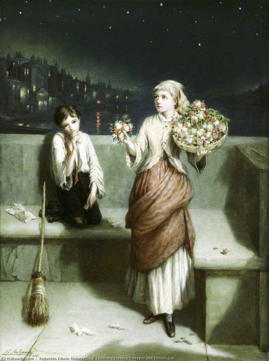 A London Crossing Sweeper and Flower Girl, 1884 by Augustus Edwin Mulready Augustus Edwin Mulready | ArtsDot.com