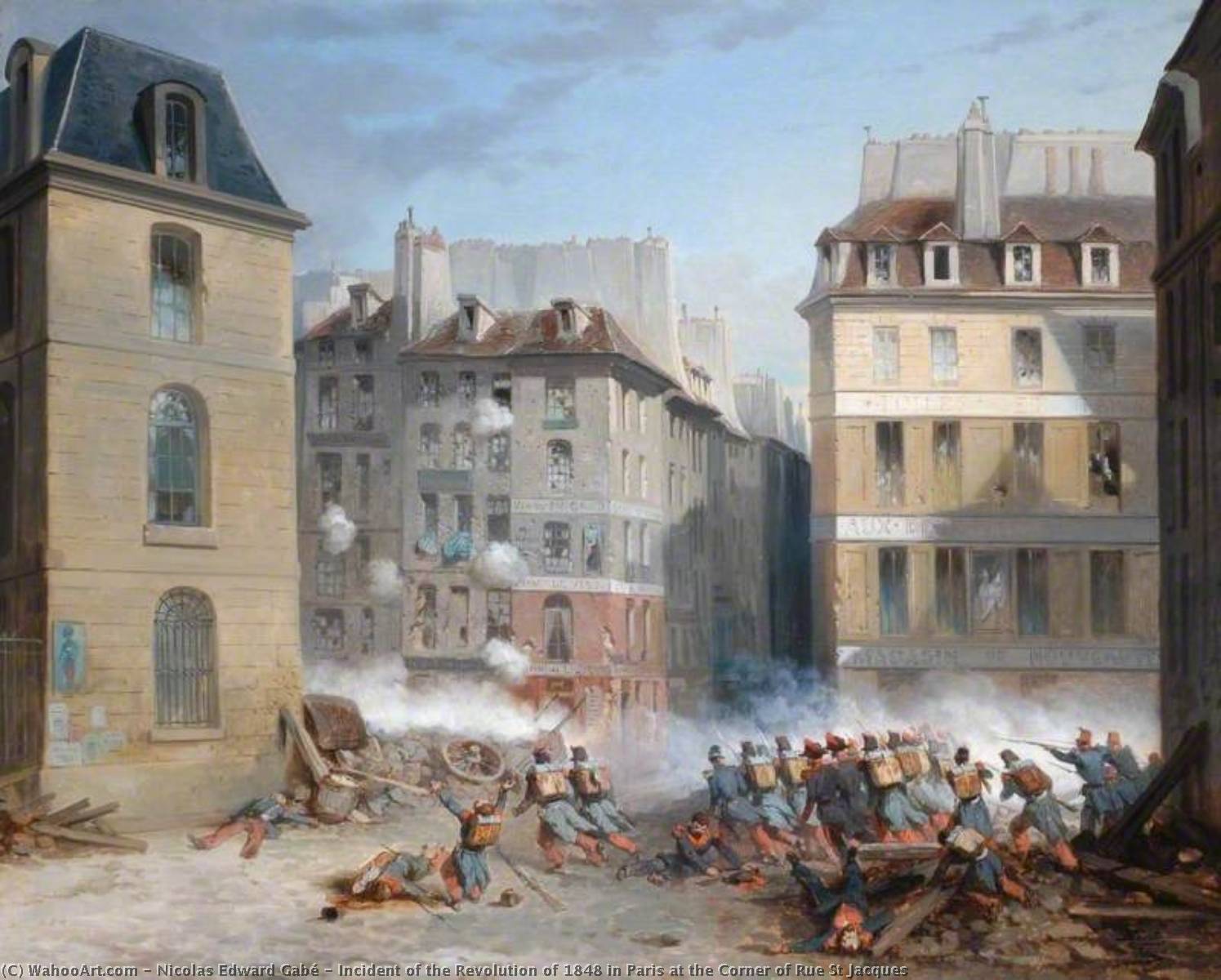 Buy Museum Art Reproductions Incident of the Revolution of 1848 in Paris at the Corner of Rue St Jacques, 1849 by Nicolas Edward Gabé (1814-1865) | ArtsDot.com