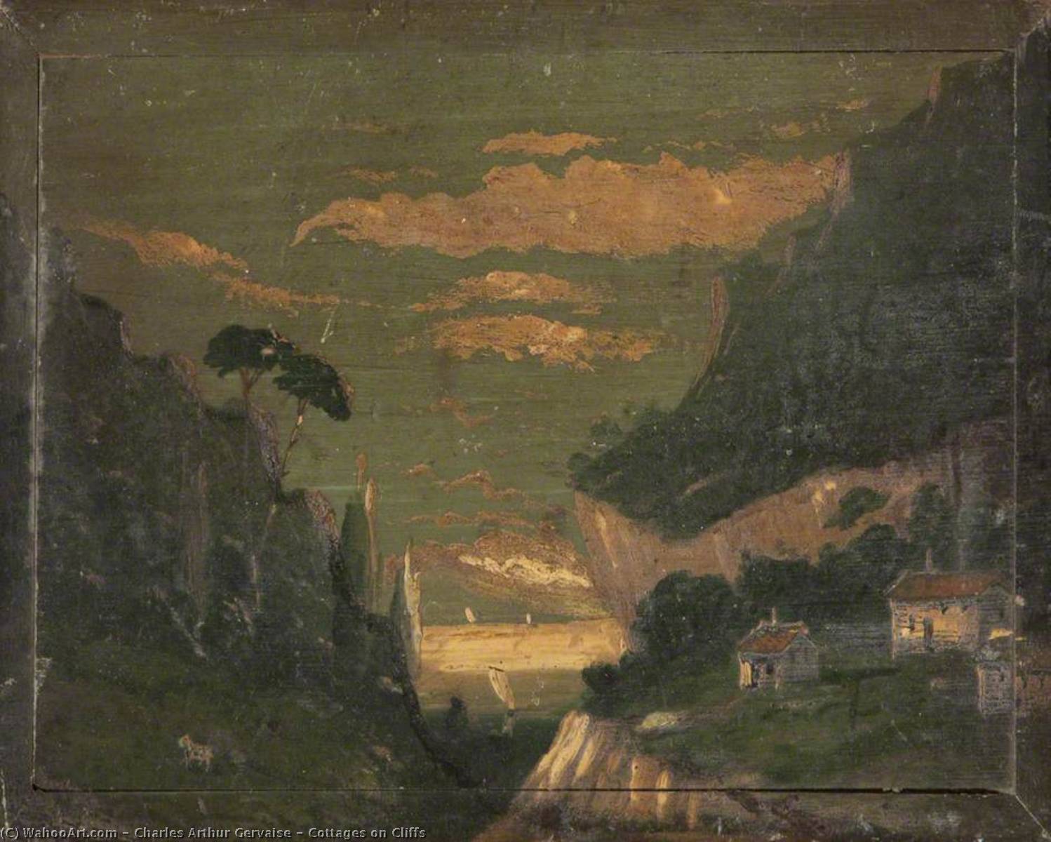 Cottages on Cliffs, 1874 by Charles Arthur Gervaise Charles Arthur Gervaise | ArtsDot.com