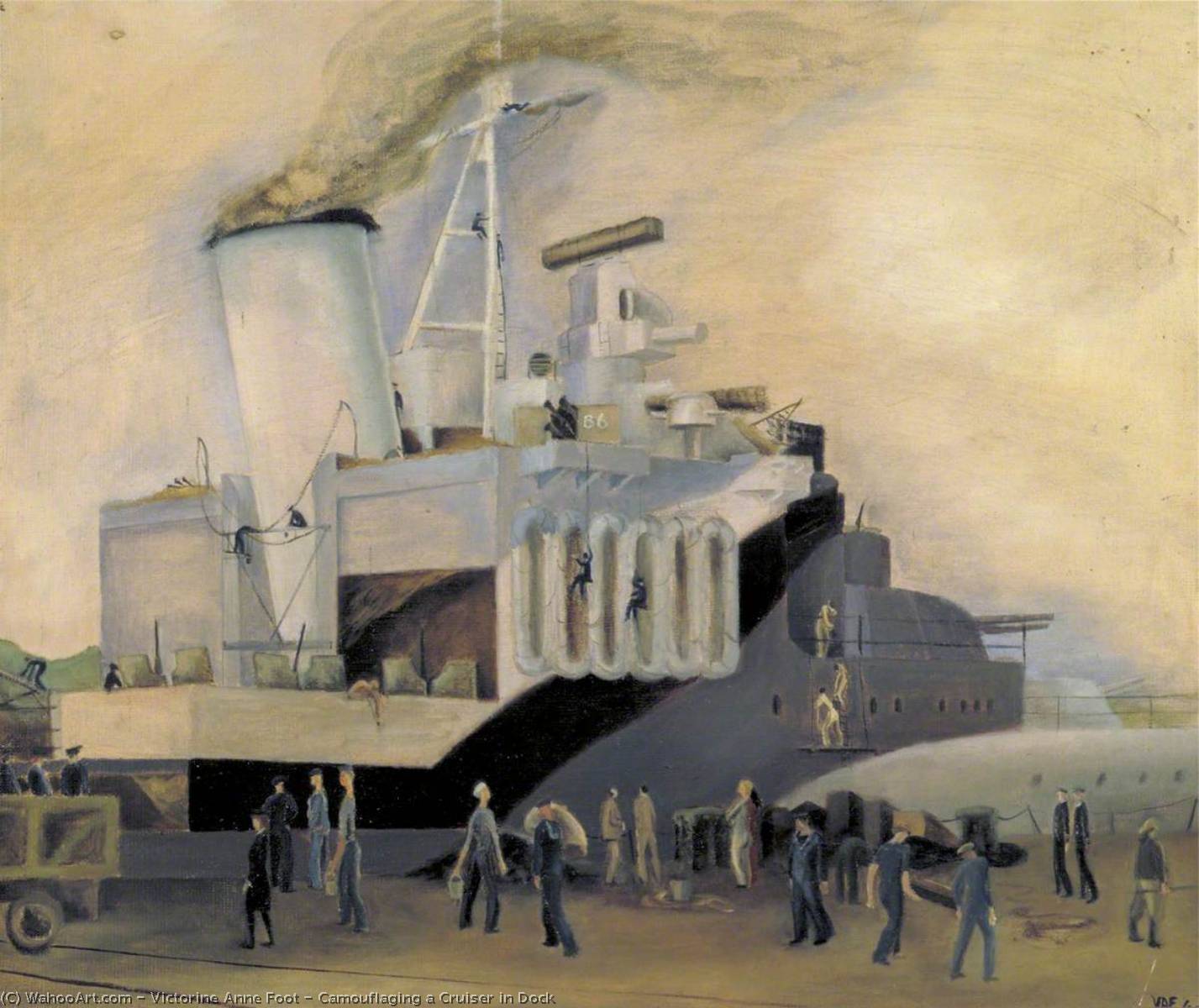 Camouflaging a Cruiser in Dock, 1943 by Victorine Anne Foot Victorine Anne Foot | ArtsDot.com