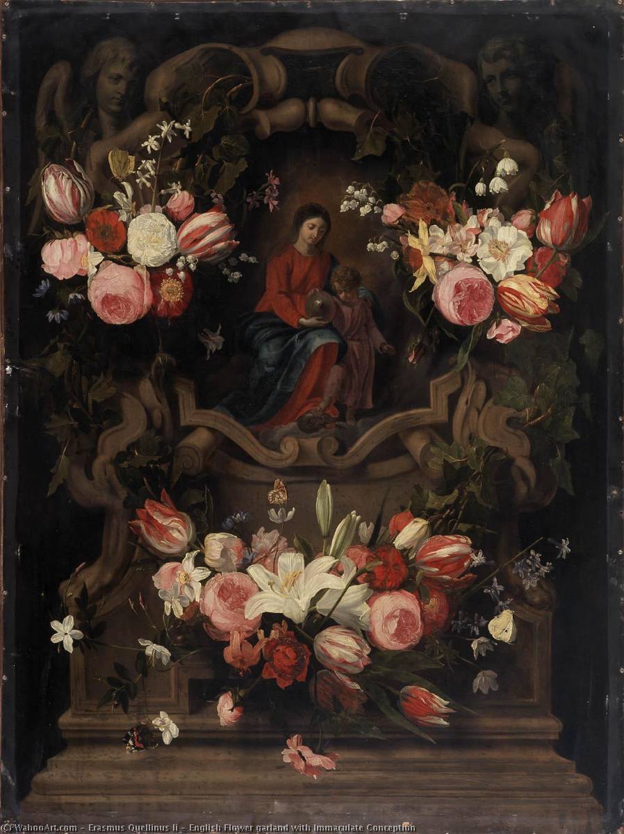 Order Oil Painting Replica English Flower garland with Immaculate Conception, 1645 by Erasmus Ii Quellinus | ArtsDot.com