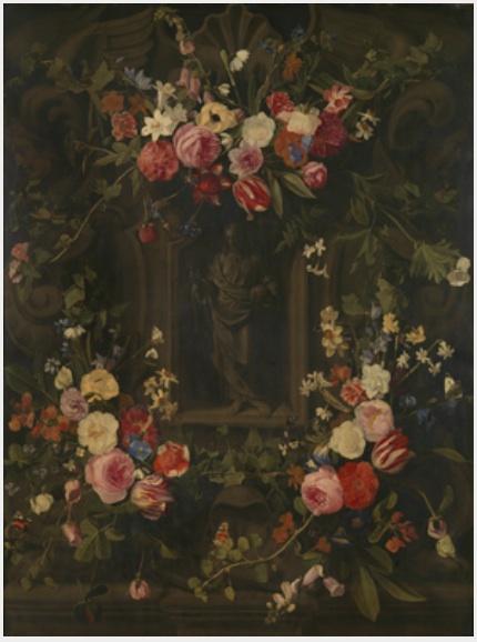 Order Oil Painting Replica Salvator Mundi in a Niche Decorated with Flowers, 1650 by Jan Philip Van Thielen | ArtsDot.com