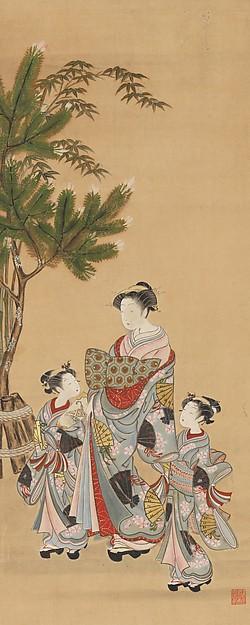 Order Artwork Replica Courtesan and Two Attendants on New Year`s Day, 1764 by Isoda Koryūsai (1735-1790) | ArtsDot.com
