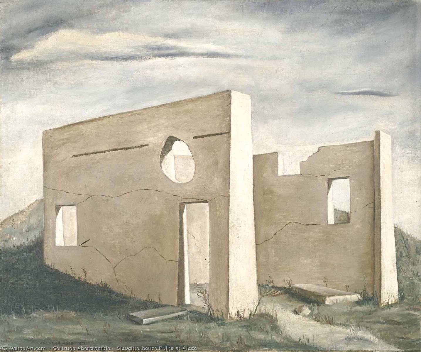 Order Artwork Replica Slaughterhouse Ruins at Aledo, 1937 by Gertrude Abercrombie (Inspired By) (1909-1977, United States) | ArtsDot.com