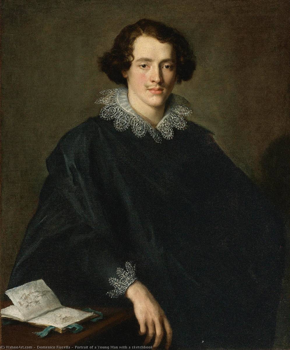 Buy Museum Art Reproductions Portrait of a Young Man with a sketchbook by Domenico Fiasella (1589-1669) | ArtsDot.com
