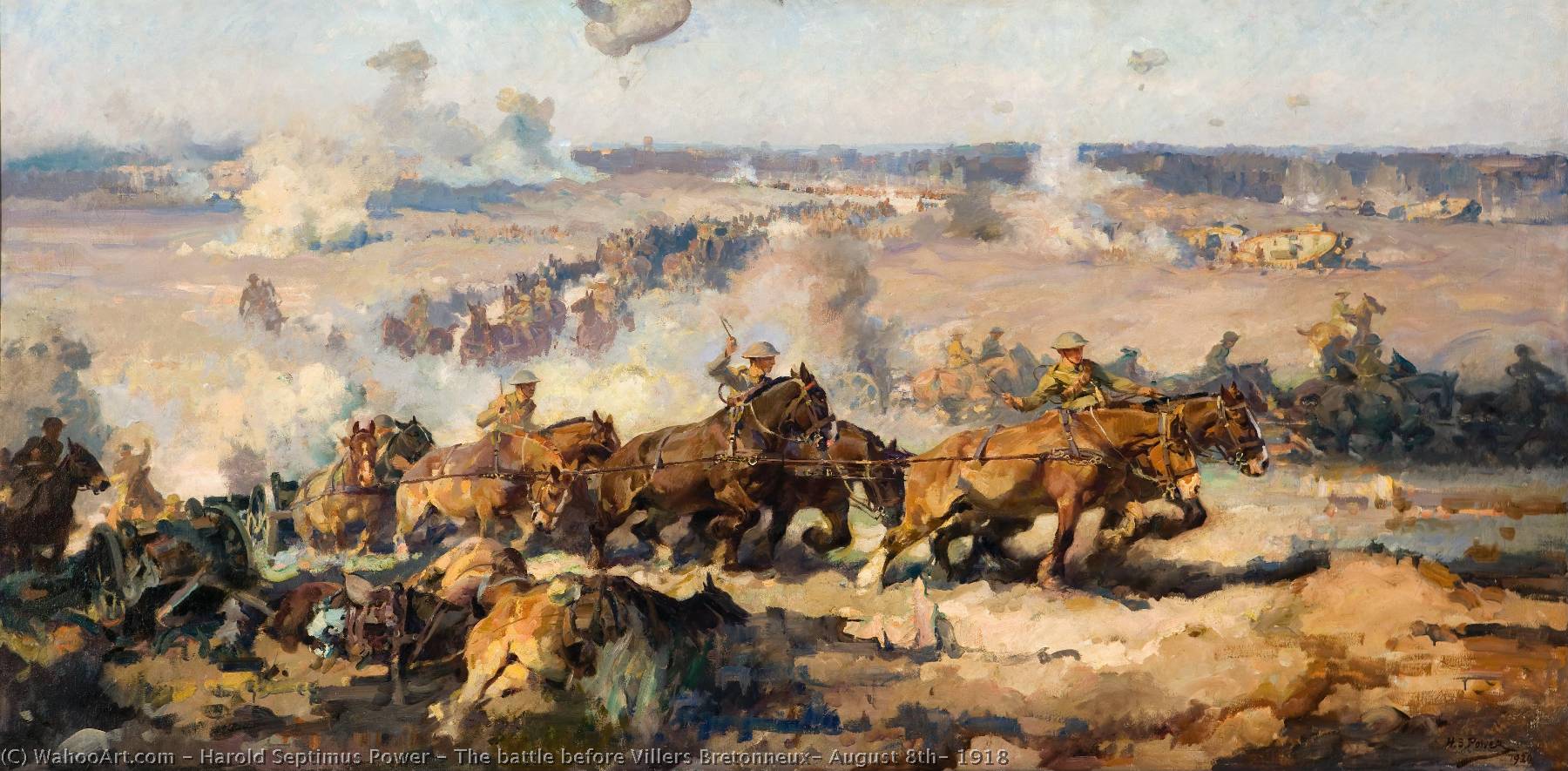 Order Oil Painting Replica The battle before Villers Bretonneux, August 8th, 1918, 1920 by Harold Septimus Power (1877-1951, New Zealand) | ArtsDot.com