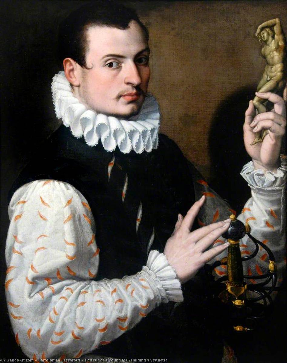 Order Oil Painting Replica Portrait of a Young Man Holding a Statuette, 1575 by Bartolomeo Passarotti | ArtsDot.com