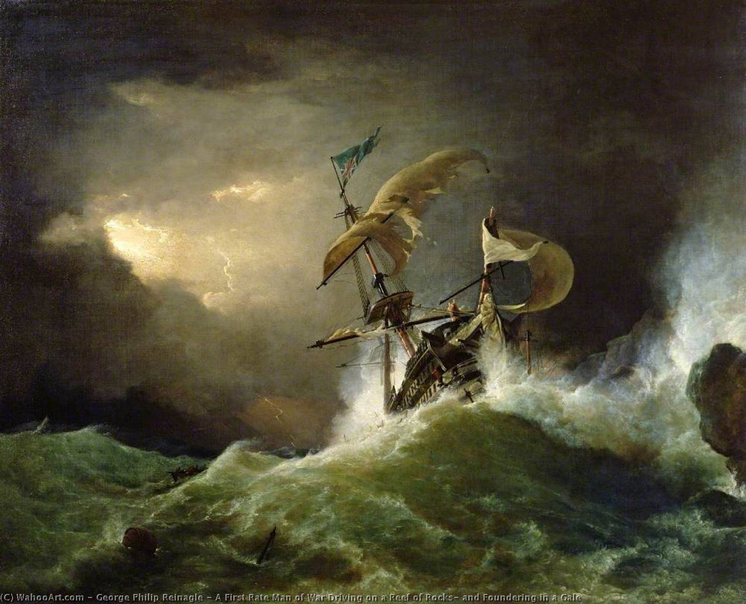 Buy Museum Art Reproductions A First Rate Man of War Driving on a Reef of Rocks, and Foundering in a Gale, 1826 by George Philip Reinagle (1749-1833) | ArtsDot.com