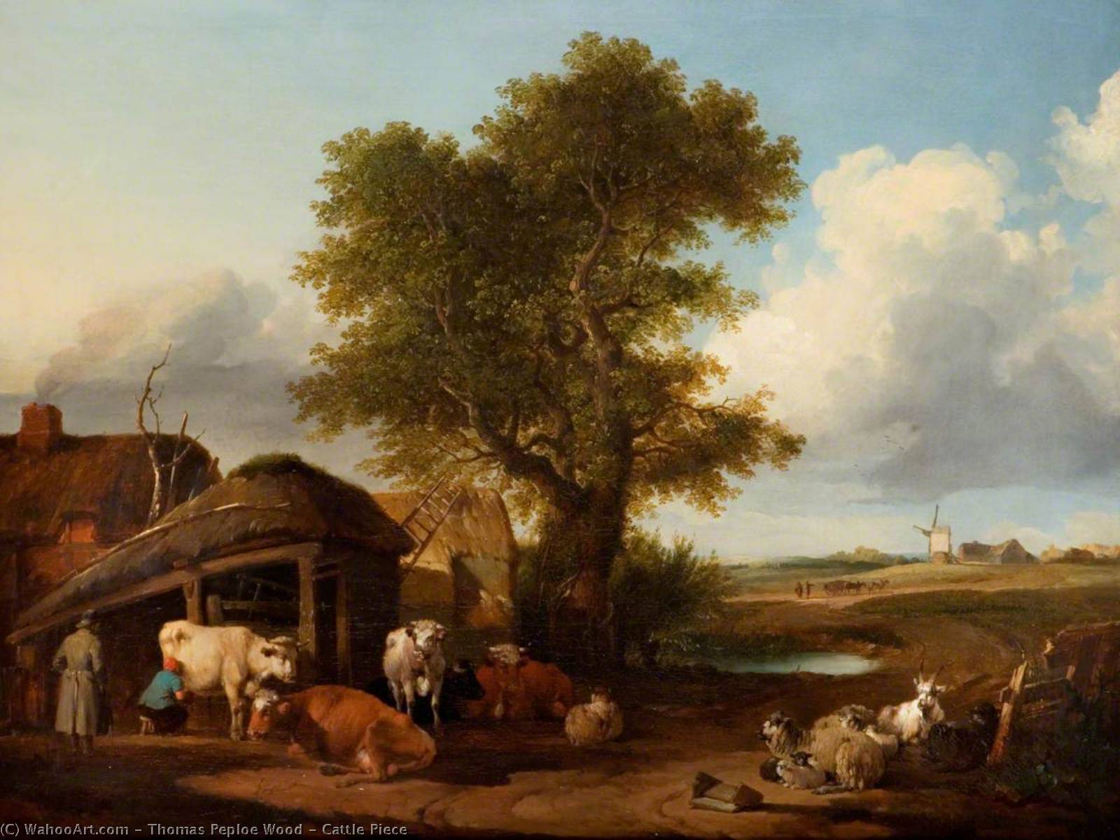 顺序 手工油畫 Cattle Piece。, 1843 通过 Thomas Peploe Wood (1817-1845) | ArtsDot.com