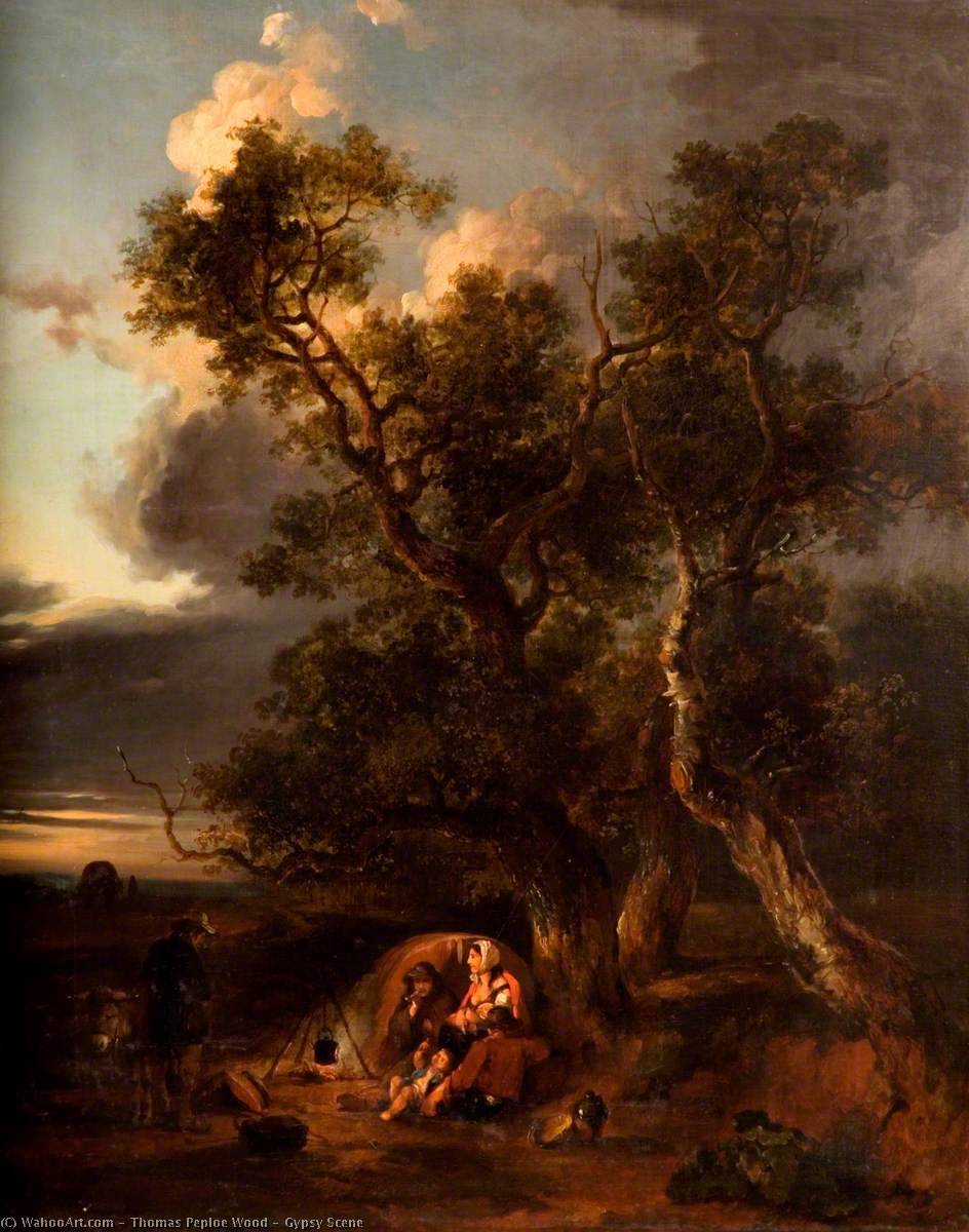 顺序 畫複製 吉卜赛场景, 1843 通过 Thomas Peploe Wood (1817-1845) | ArtsDot.com