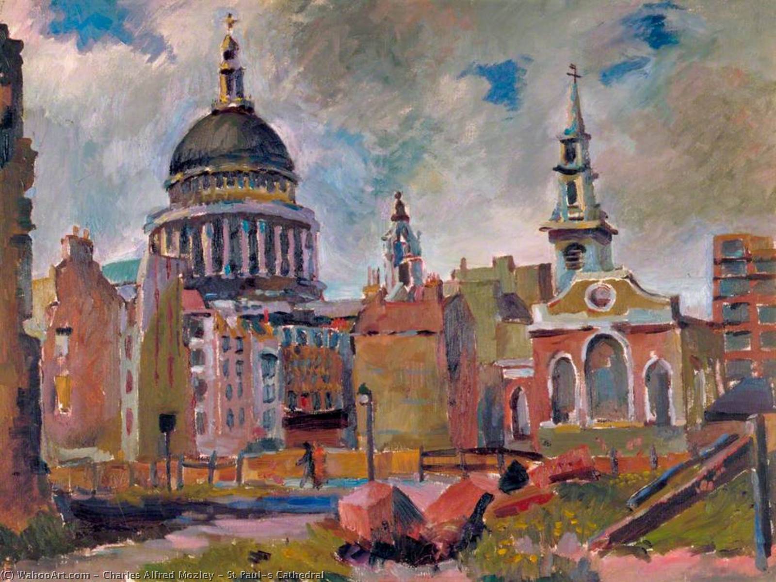 Order Oil Painting Replica St Paul`s Cathedral, 1940 by Charles Alfred Mozley (Inspired By) (1914-1991, United Kingdom) | ArtsDot.com