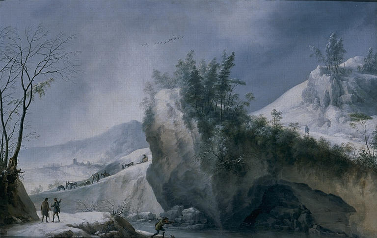 Order Artwork Replica Paysage de neige avec rochers et voyageurs Effet de neige (Ancien titre) by Francesco Foschi (1710-1780, Italy) | ArtsDot.com