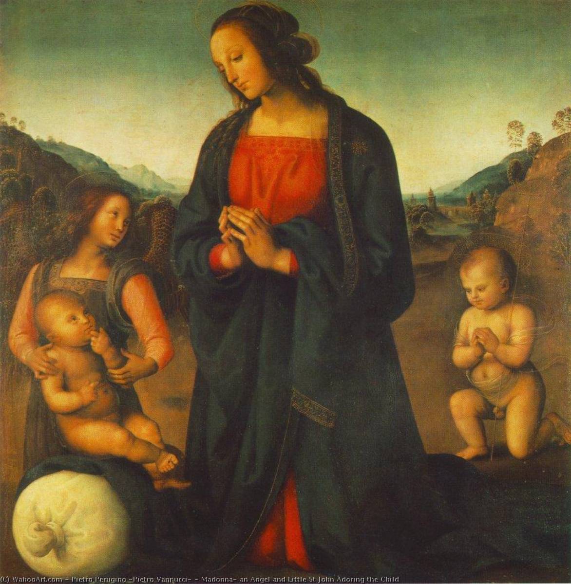 Bestellen Kunstreproduktionen Madonna, ein Engel und ein kleiner St. John Adoring the Child, 1500 von Pietro Perugino (Pietro Vannucci) (1446-1523) | ArtsDot.com