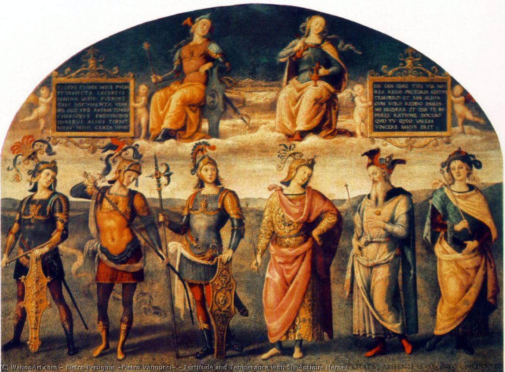 Order Oil Painting Replica Fortitude and Temperance with Six Antique Heroes, 1497 by Pietro Perugino (Pietro Vannucci) (1446-1523) | ArtsDot.com