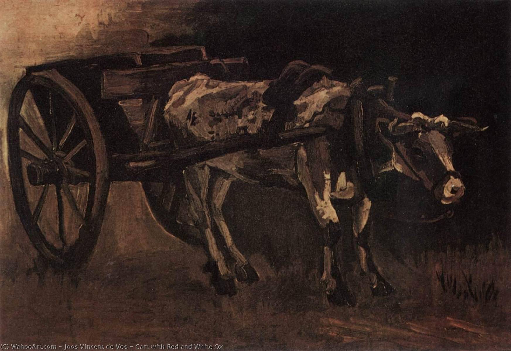 Order Art Reproductions Cart with Red and White Ox, 1884 by Joos Vincent De Vos (1853-1890, Netherlands) | ArtsDot.com