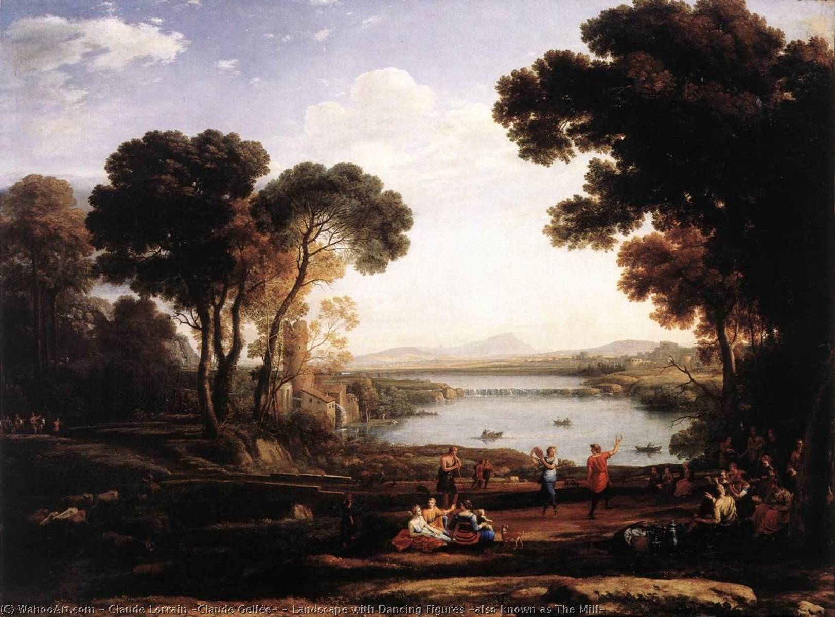 Buy Museum Art Reproductions Landscape with Dancing Figures (also known as The Mill), 1648 by Claude Lorrain (Claude Gellée) (1600-1682) | ArtsDot.com