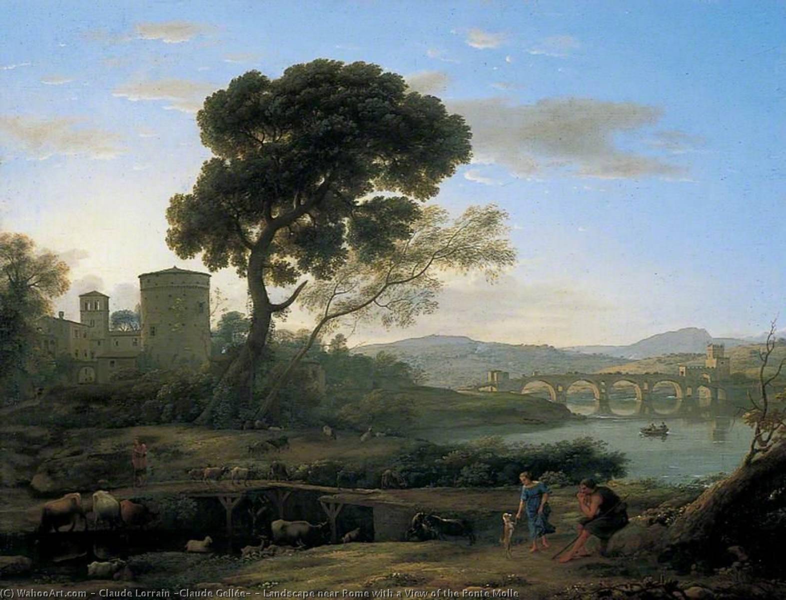 Order Art Reproductions Landscape near Rome with a View of the Ponte Molle, 1645 by Claude Lorrain (Claude Gellée) (1600-1682) | ArtsDot.com