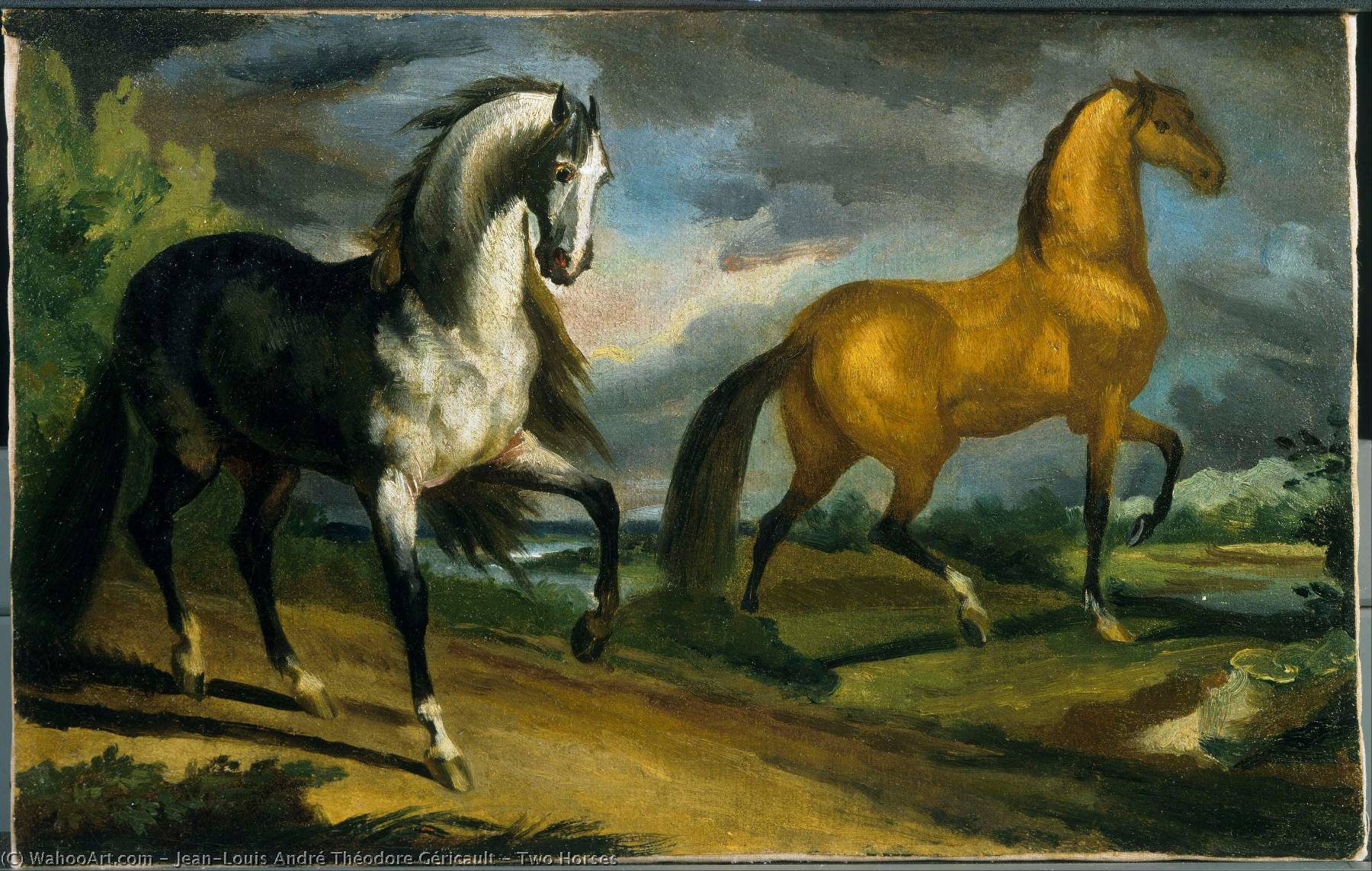 顺序 畫複製 两 Horse。, 1809 通过 Jean-Louis André Théodore Géricault (1791-1824, France) | ArtsDot.com