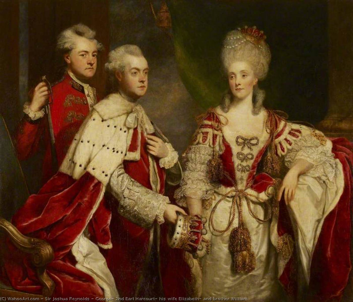 Order Artwork Replica George, 2nd Earl Harcourt, his wife Elizabeth, and brother William, 1780 by Joshua Reynolds | ArtsDot.com