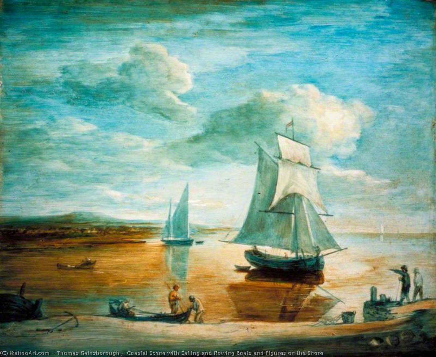 Order Paintings Reproductions Coastal Scene with Sailing and Rowing Boats and Figures on the Shore, 1783 by Thomas Gainsborough (1727-1788, United Kingdom) | ArtsDot.com