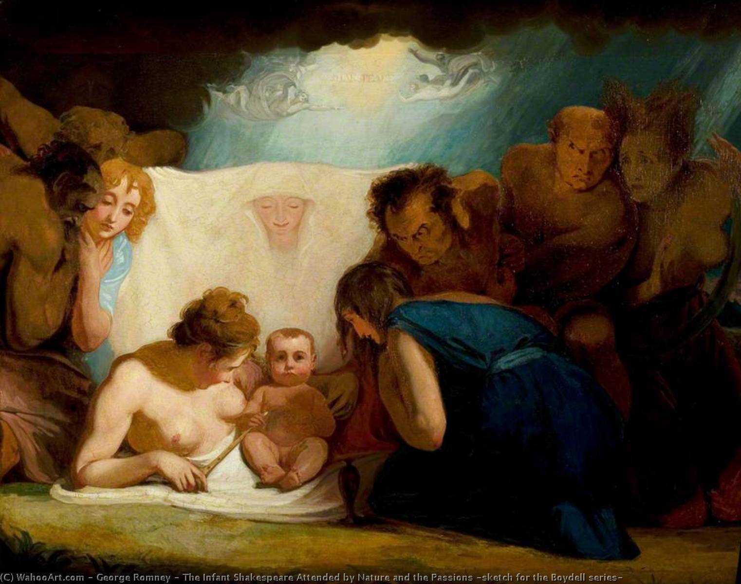 Buy Museum Art Reproductions The Infant Shakespeare Attended by Nature and the Passions (sketch for the Boydell series) by George Romney (1734-1802, United Kingdom) | ArtsDot.com