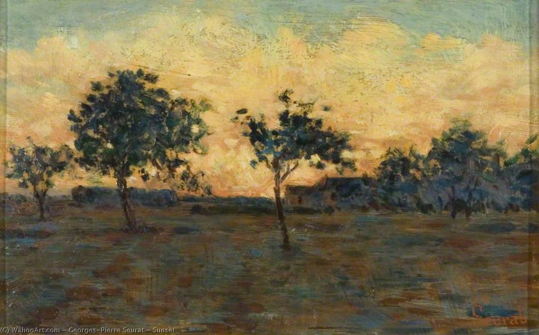 Order Art Reproductions Sunset, 1881 by Georges Pierre Seurat (1859-1891, France) | ArtsDot.com