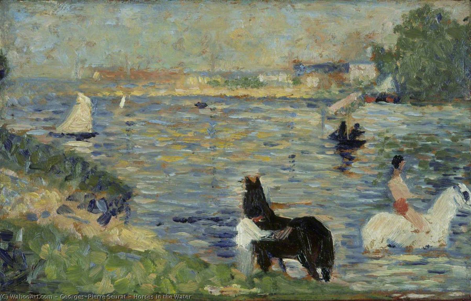 Order Paintings Reproductions Horses in the Water, 1883 by Georges Pierre Seurat (1859-1891, France) | ArtsDot.com