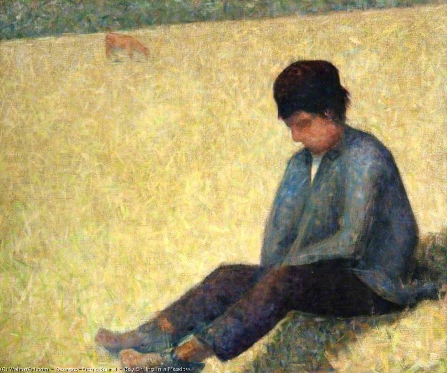 Order Art Reproductions Boy Sitting in a Meadow, 1883 by Georges Pierre Seurat (1859-1891, France) | ArtsDot.com