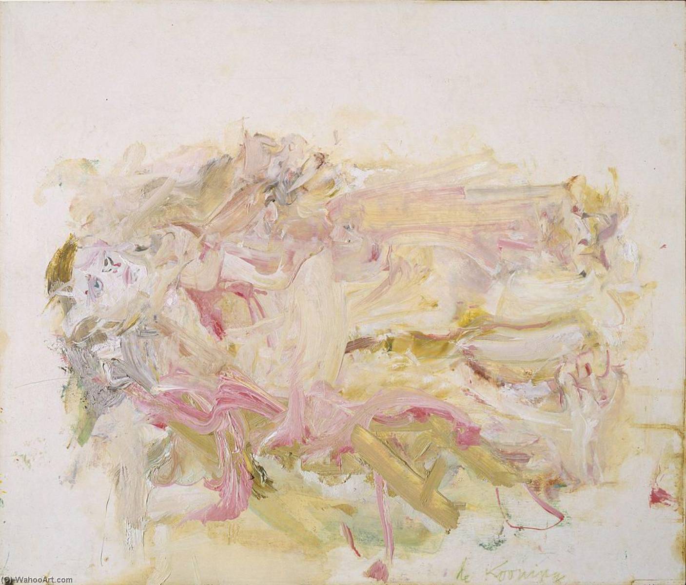 順序 手描き油絵 リクライニングマン (ジョン・F・ケネディ), 1963 バイ Willem De Kooning (に触発された) (1904-1997, Netherlands) | ArtsDot.com