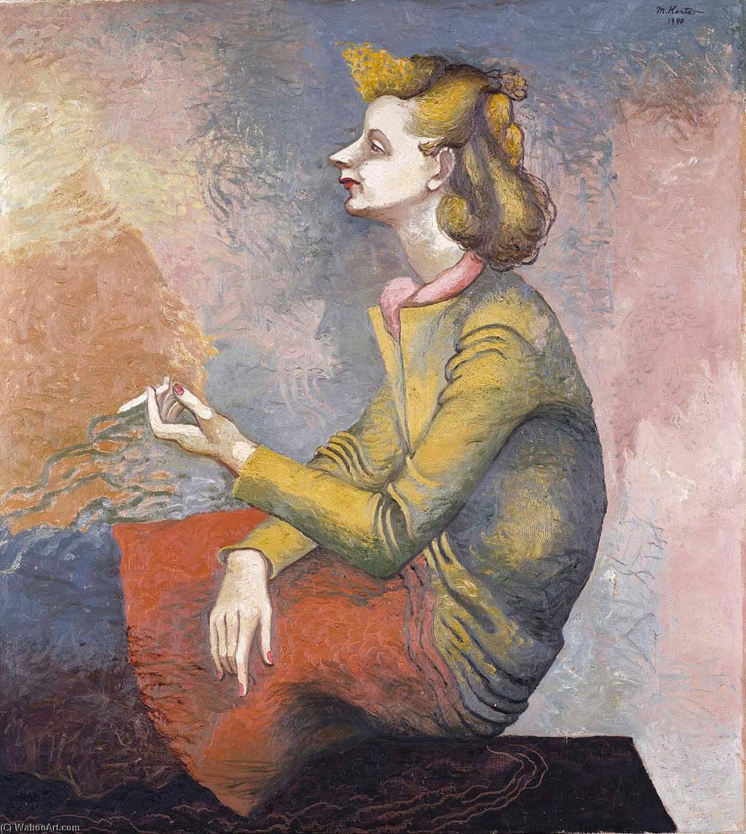 Order Oil Painting Replica Girl with Cigarette, 1940 by Morris Kantor (Inspired By) (1896-1974) | ArtsDot.com