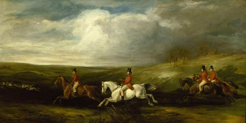 Order Artwork Replica The Four Sons of Baron Nathan Mayer de Rothschild Following Hounds (also known as Full Cry), 1841 by Francis Grant | ArtsDot.com