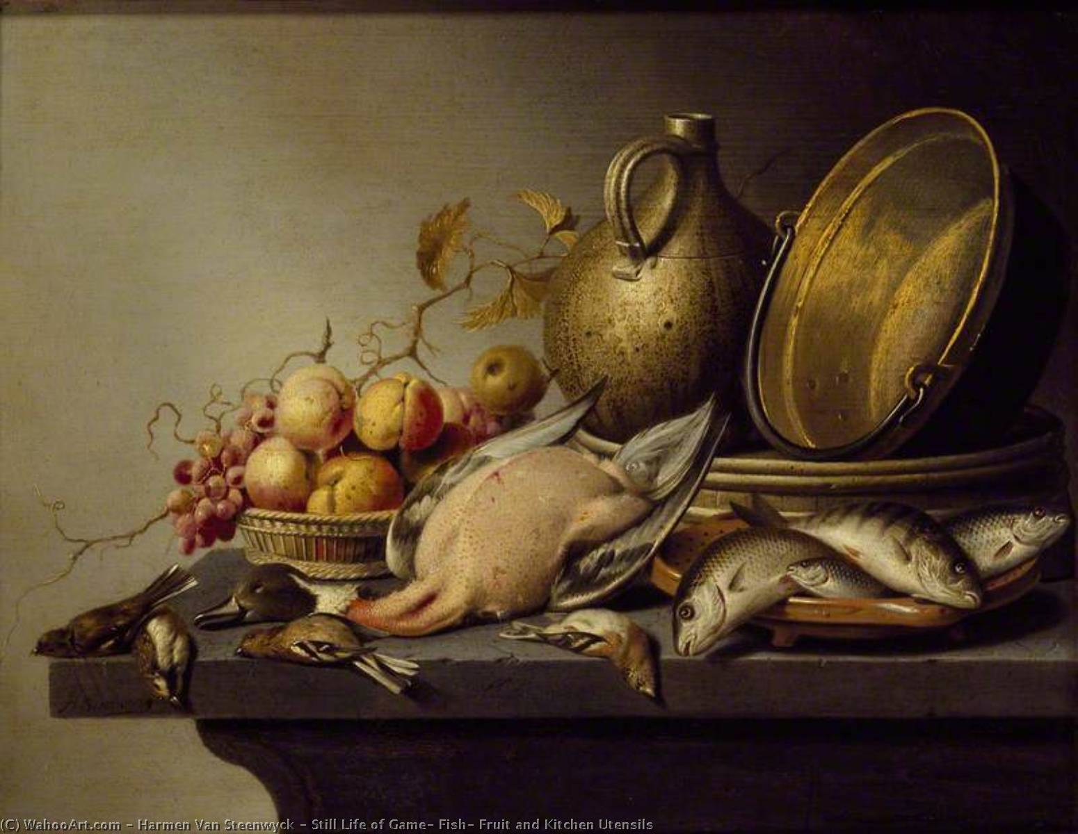 Buy Museum Art Reproductions Still Life of Game, Fish, Fruit and Kitchen Utensils, 1646 by Harmen Van Steenwyck (1612-1656) | ArtsDot.com