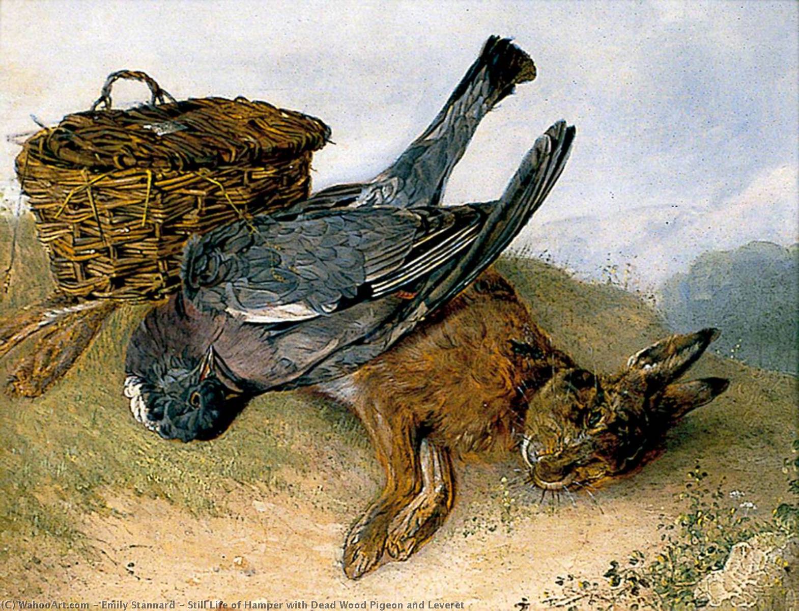 Still Life of Hamper with Dead Wood Pigeon and Leveret by Emily Stannard Emily Stannard | ArtsDot.com