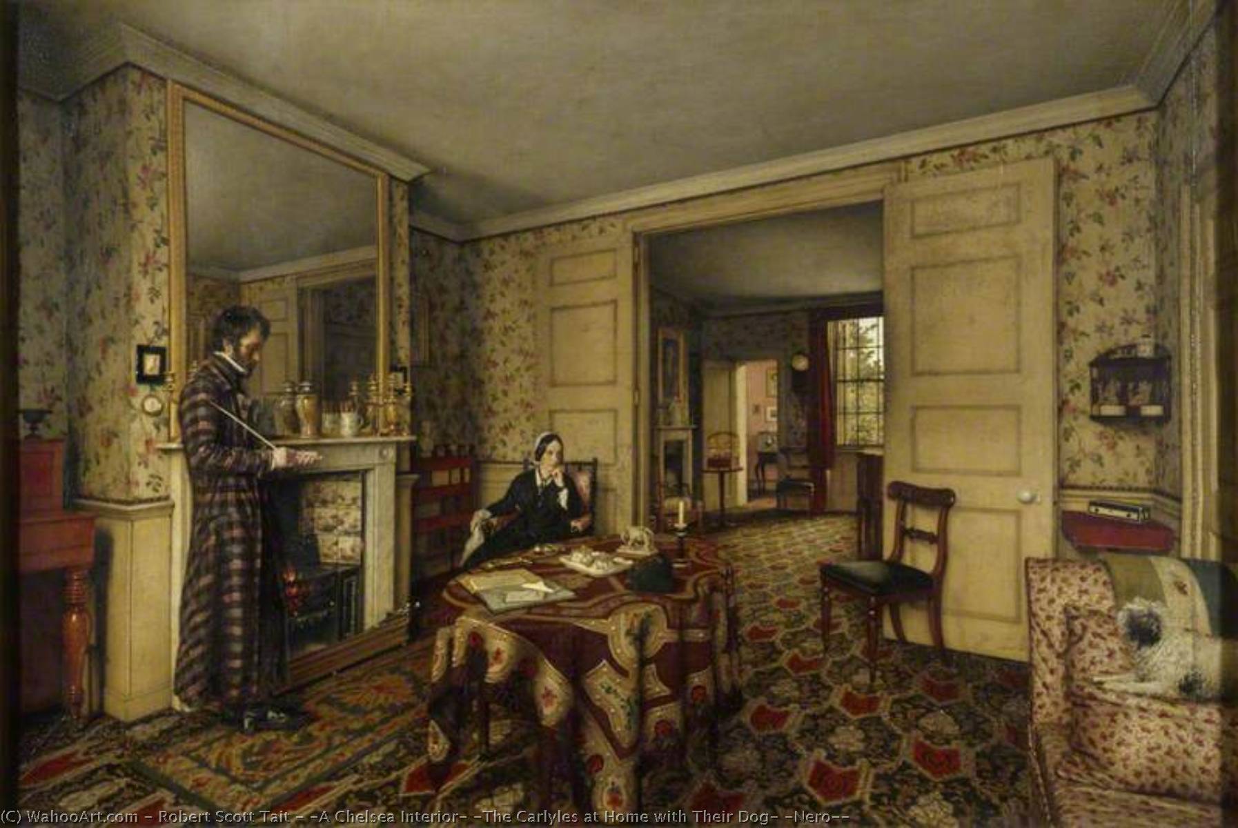 Order Artwork Replica `A Chelsea Interior` (The Carlyles at Home with Their Dog, `Nero`), 1858 by Robert Scott Tait (1816-1897) | ArtsDot.com