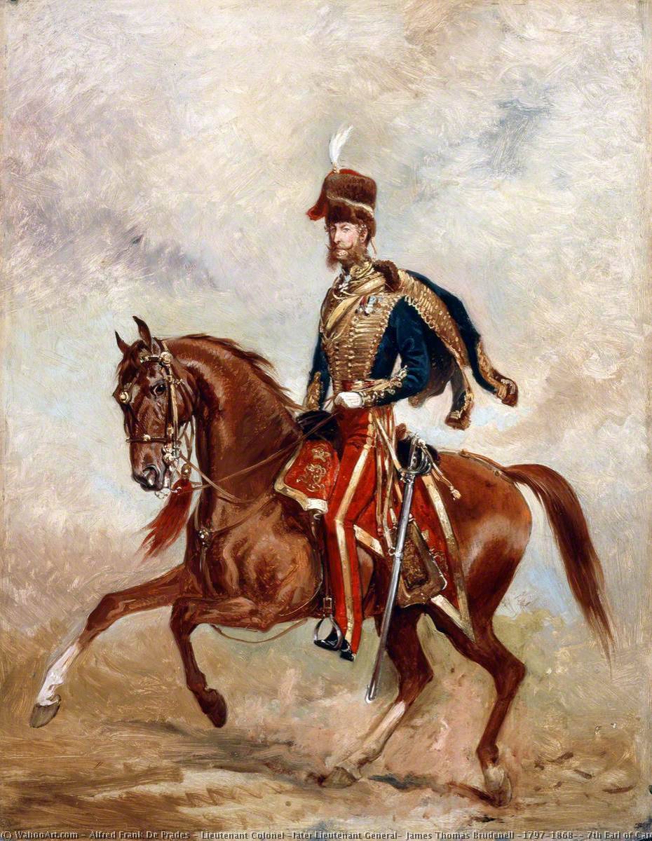 Order Oil Painting Replica Lieutenant Colonel (later Lieutenant General) James Thomas Brudenell (1797–1868), 7th Earl of Cardigan, 11th (Prince Albert’s Own) Hussars, 1854 by Alfred Frank De Prades (1825-1885) | ArtsDot.com