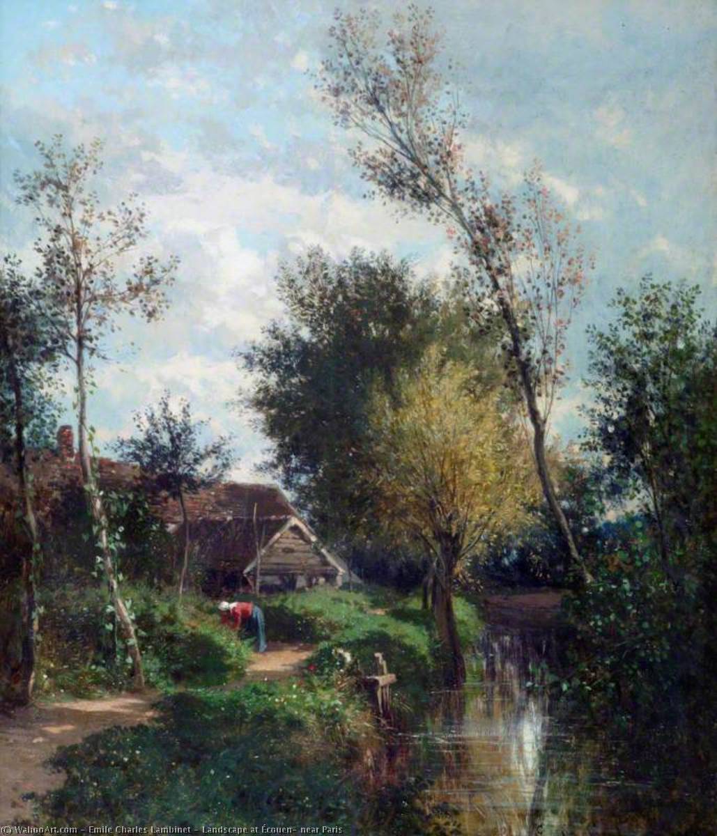 Order Oil Painting Replica Landscape at Écouen, near Paris, 1858 by Emile Charles Lambinet (1813-1877) | ArtsDot.com