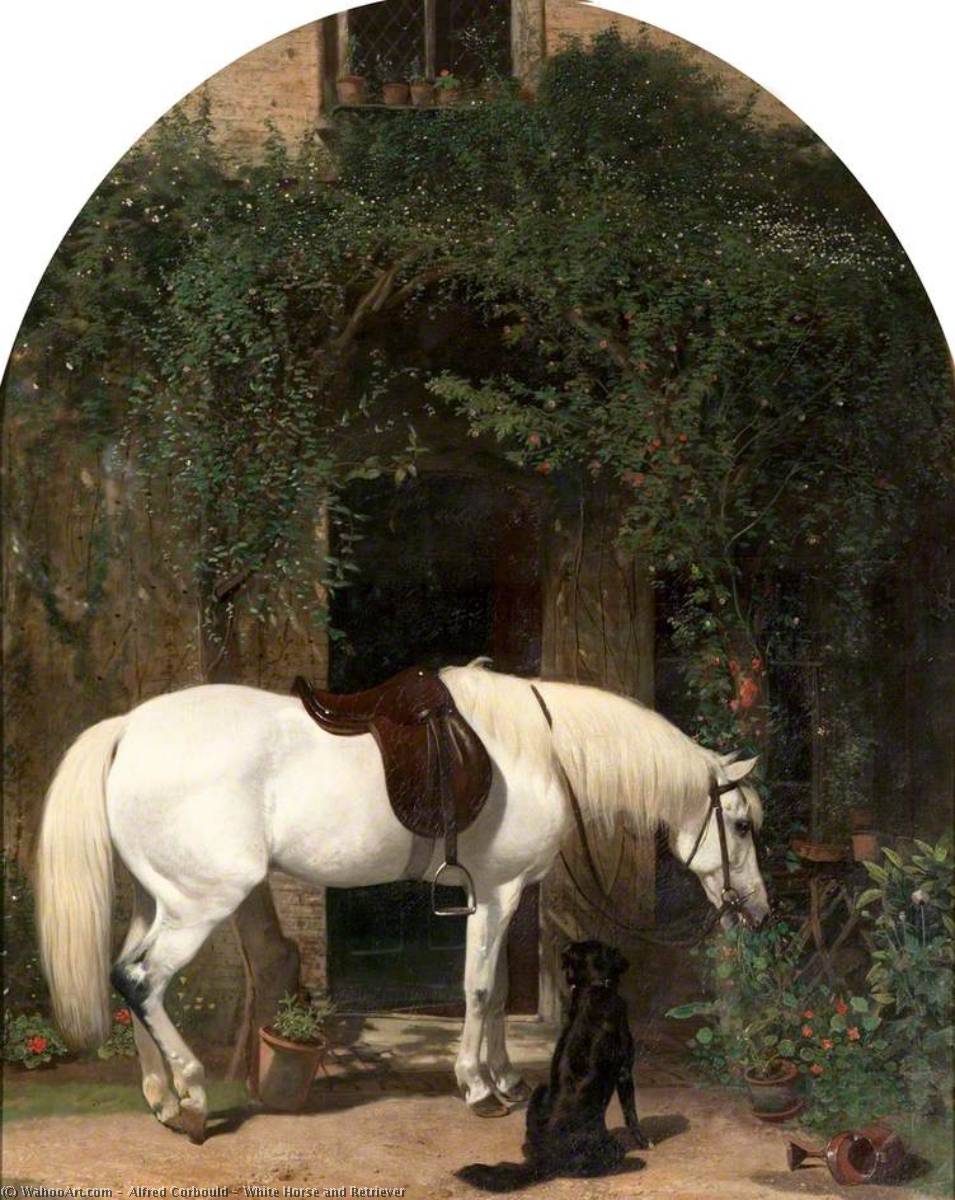 Order Artwork Replica White Horse and Retriever by Alfred Corbould (1852-1920) | ArtsDot.com