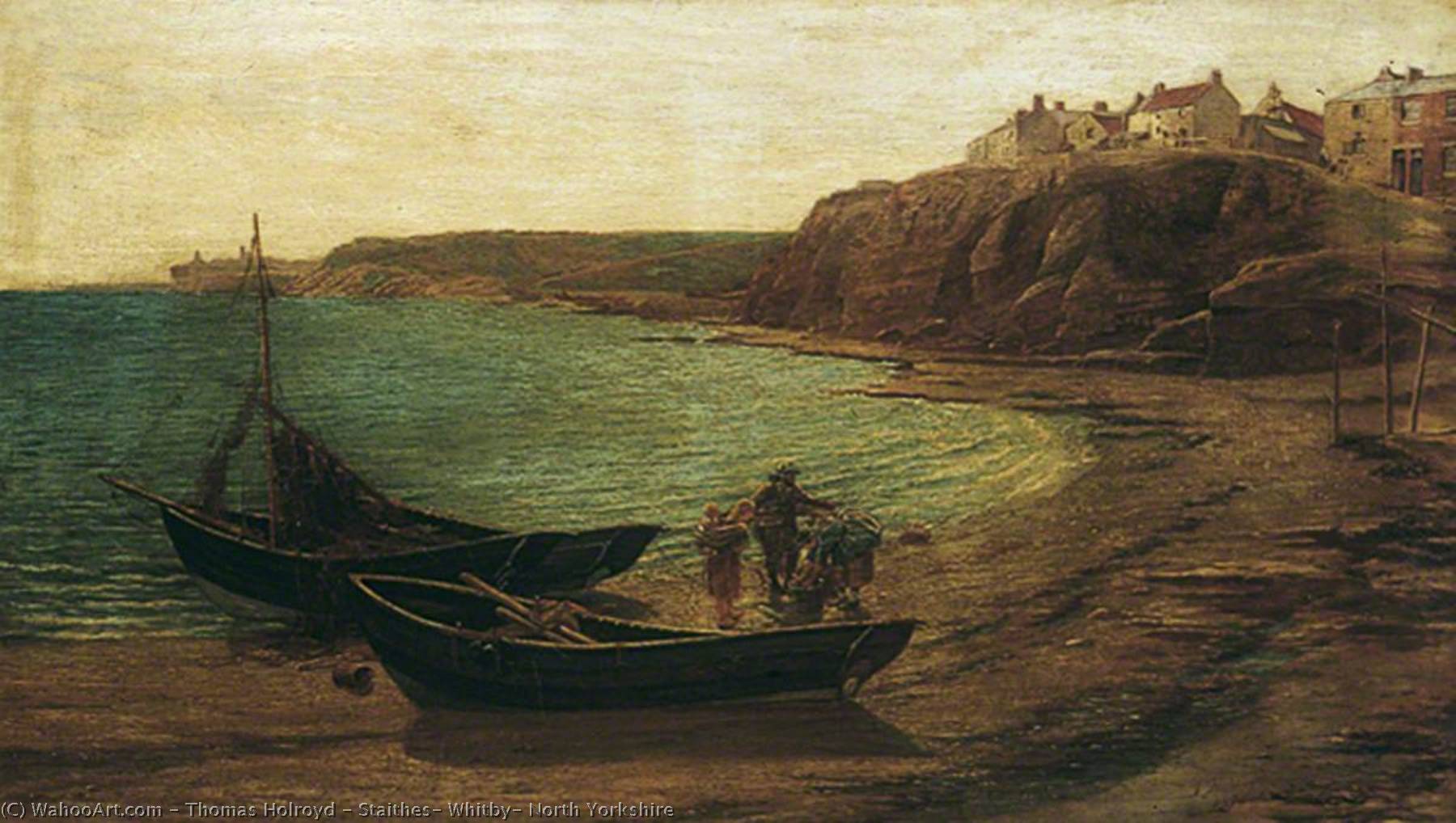 Order Oil Painting Replica Staithes, Whitby, North Yorkshire, 1878 by Thomas Holroyd (1821-1904) | ArtsDot.com