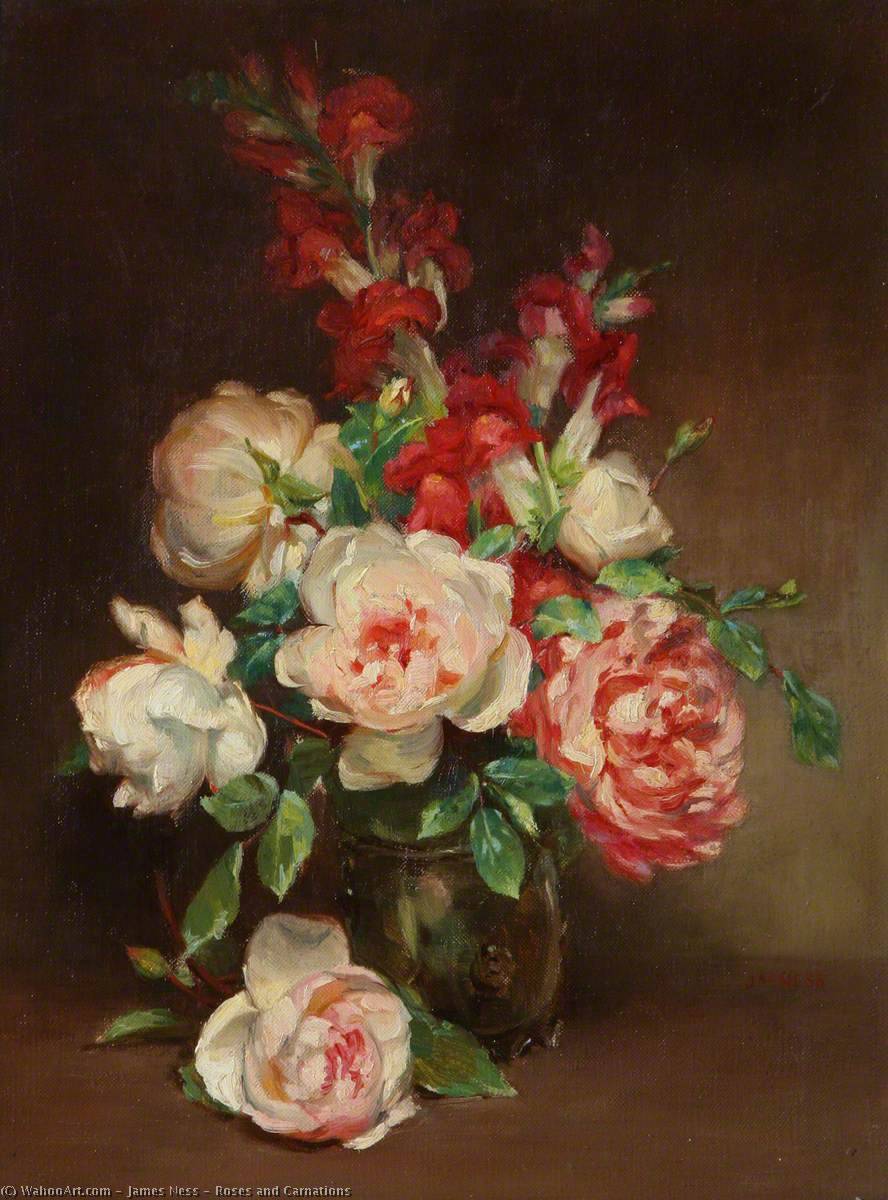 Buy Museum Art Reproductions Roses and Carnations by James Ness (1868-1945) | ArtsDot.com