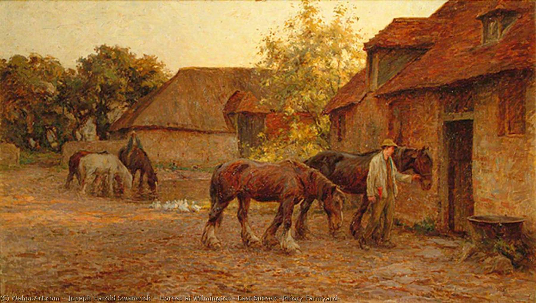 Order Oil Painting Replica Horses at Wilmington, East Sussex (Priory Farmyard) by Joseph Harold Swanwick (1866-1929) | ArtsDot.com