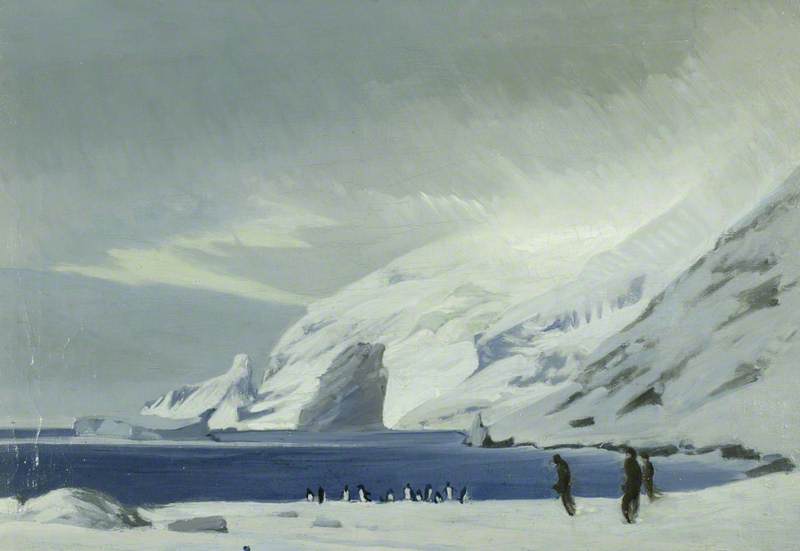 顺序 畫複製 看一看东方,1916年,Elephant岛,Mand Penguins, 1917 通过 George E Marston (1882-1940, United Kingdom) | ArtsDot.com